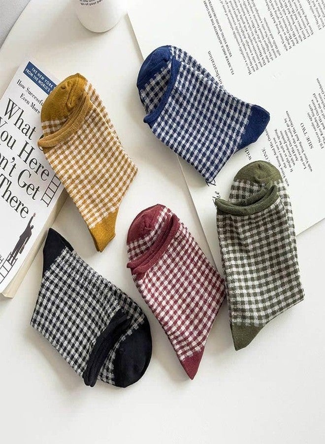 ACGarden Cute Multi Colored Checkered Cotton Crew Socks For Women, Size 5-8, Pack of 5 - Image 2